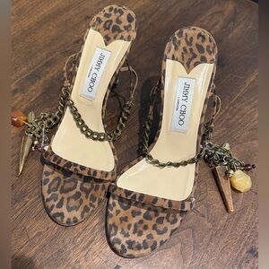 Authentic Jimmy Choo Heels Edin Charm Embellished Ankle suede leopard print